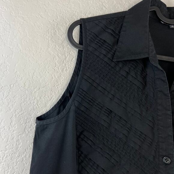 Lafayette 148 Black Pleated Collar Button Up Top Size 10 Minimalist Quiet Luxury - Picture 3 of 7